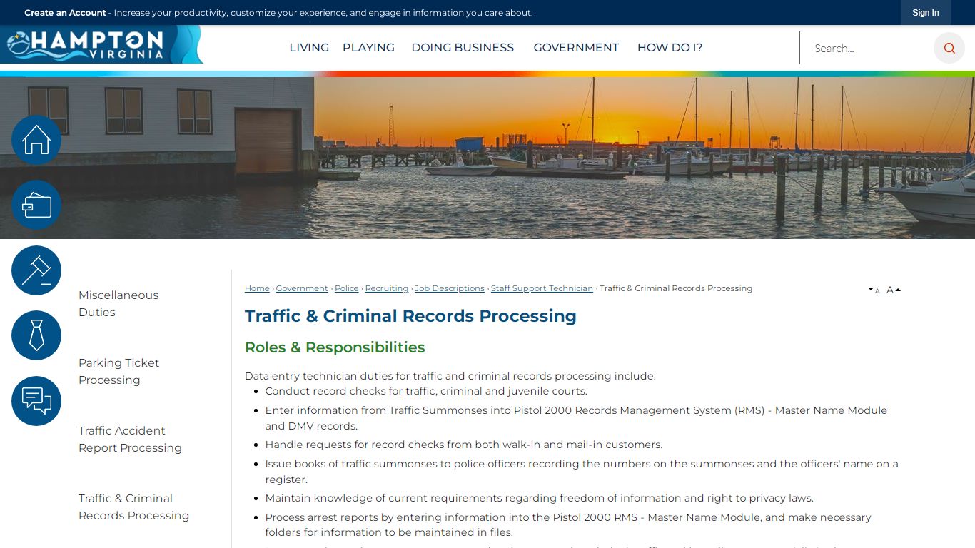 Traffic & Criminal Records Processing | Hampton, VA - Official Website