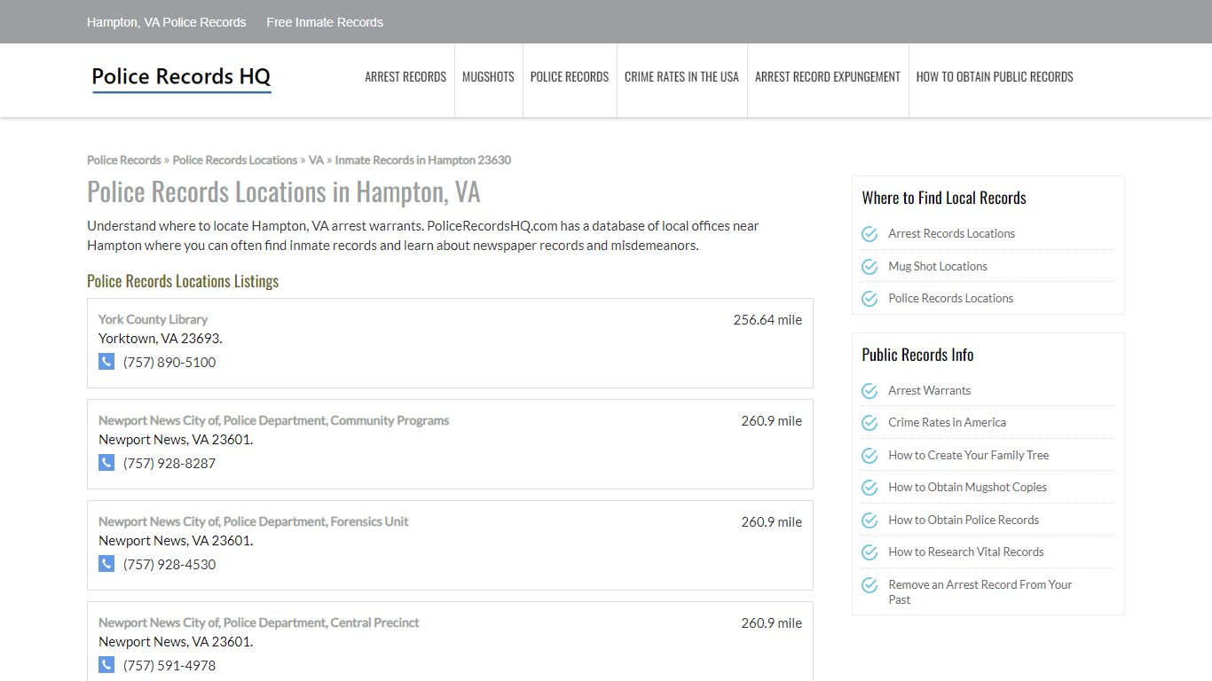 Hampton, VA Police Records - Free Inmate Records